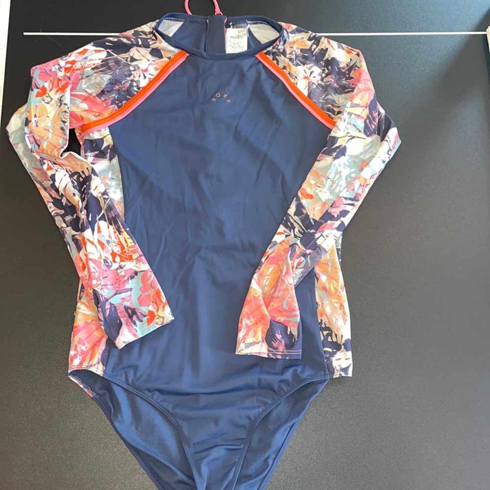 Roxy Navy and Multicolor Long Sleeve One Piece Swimsuit